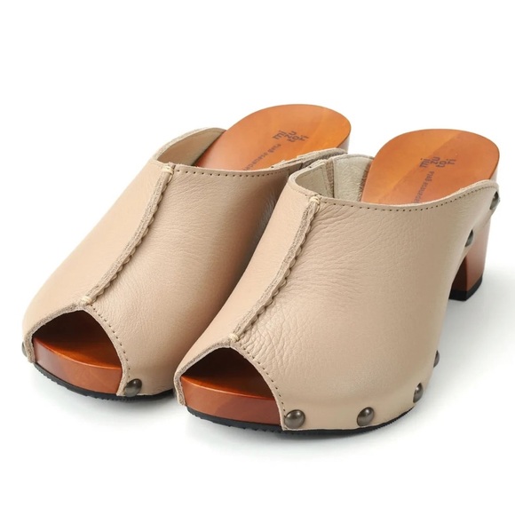 MIZUTORI Natural Style Leather Geta Clog Open Peep-Toe In Cocoa Size M Minimal - Picture 1 of 13